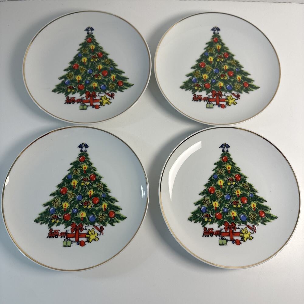 Jamestown China 7.5" Christmas Treasure Salad Lunch Dessert Plates Set of 4 1987